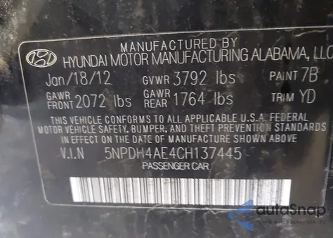 2012 Hyundai Elantra Gls из США, поврежденный, VIN 5NPDH4AE4CH137445